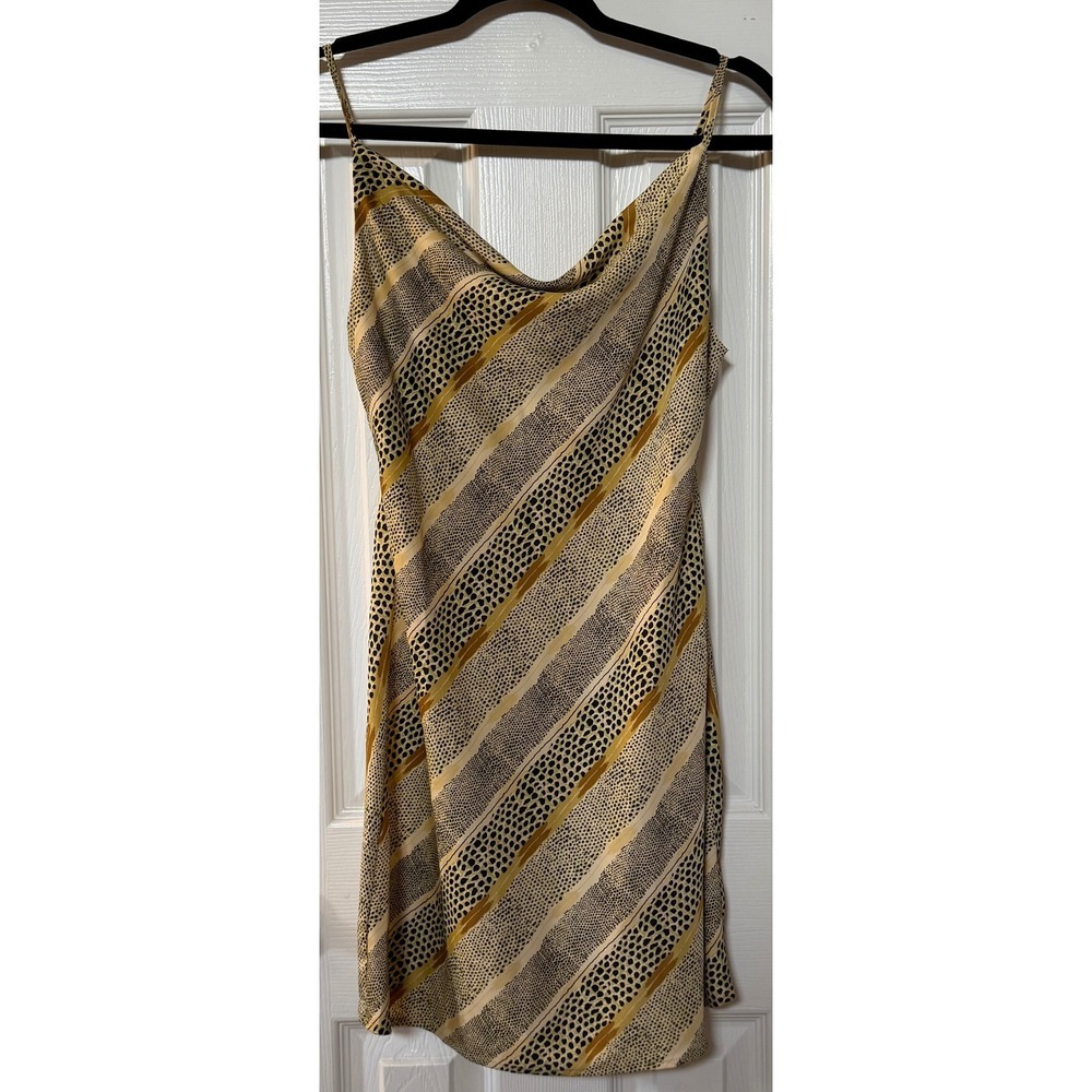 Urban Outfitters Women Tan Animal Print Cowl Neck Mini Slip Dress Size M